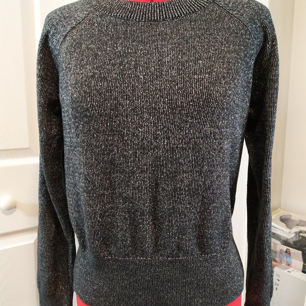 Gap Crewneck Ragl Black Metallic Sparkle Sweater L